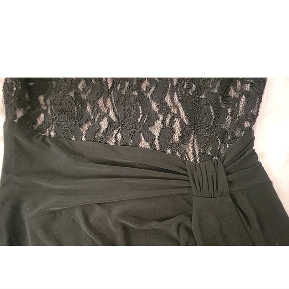 Chaps Lace Black Bodycon Midi Sleeveless Dress Empire Waist Ruffle S Petite